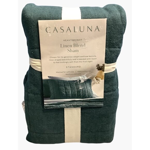 Heavyweight Linen Blend Pillow Sham Standard Casaluna Dark Teal Blue - Picture 7 of 7
